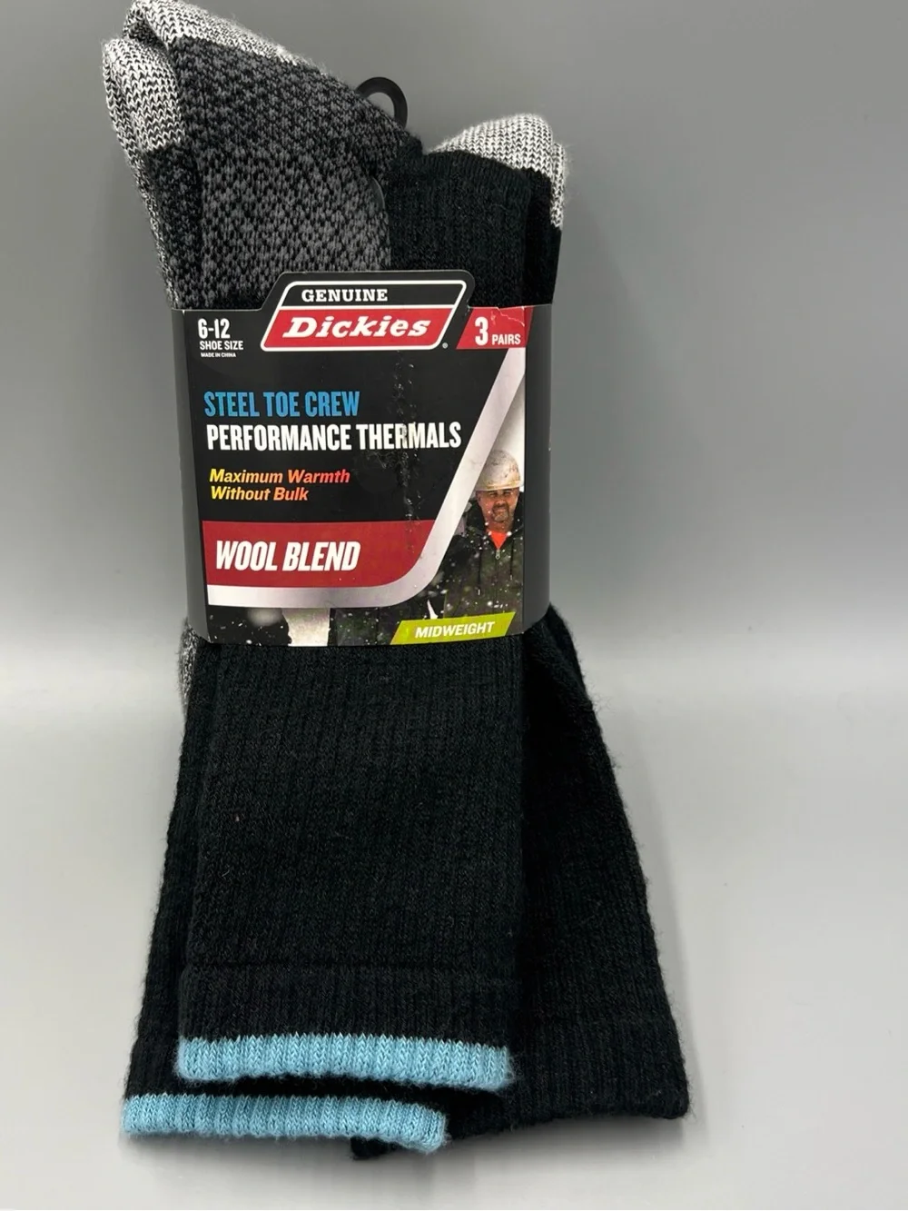 3 Pairs! Dickies Steel Toe Crew Performance Thermals Socks. Midweight, Sz 6-12